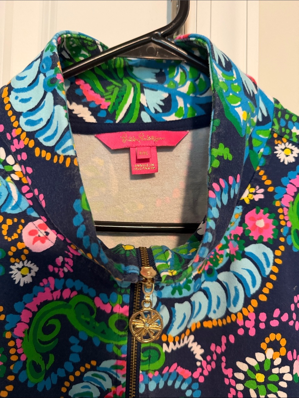 Lilly Pulitzer Navy Floral Paisley Zip front Leona with Green & Pink Accents - Picture 2 of 3